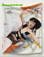 Hermès Paris Astonishing Orange Scarf Print Flannel Throw Blanket IMG_5164